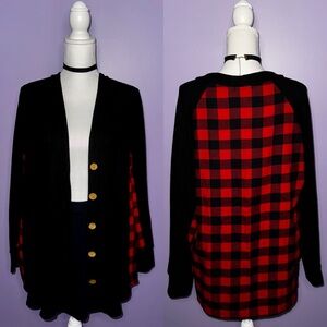 Boutique Black and Red Plaid Back Cardigan